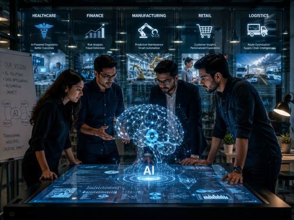 AI startup founders developing artificial intelligence solutions that are transforming traditional industries and business innovation.