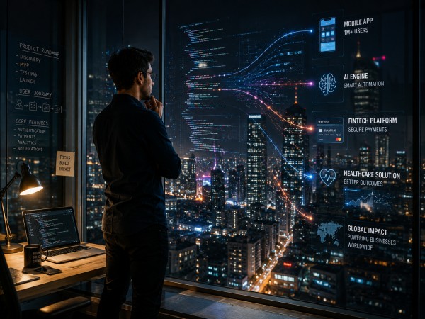 Startup founder reviewing financial reports and accounting software dashboards to manage business growth and cash flow.