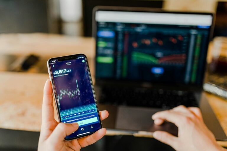 Financial analytics dashboard displaying market trends, digital finance, and business growth insights.