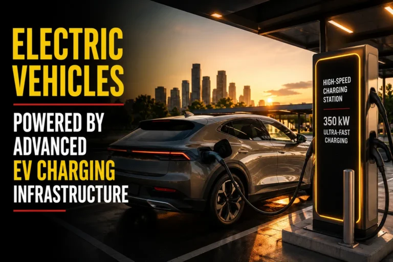 Modern electric vehicle charging at a high-speed charging station