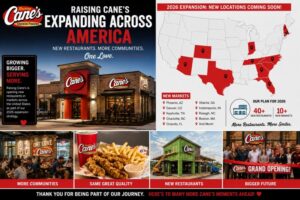 Raising Cane's new restaurants opening across the United States as part of the company's 2026 expansion strategy