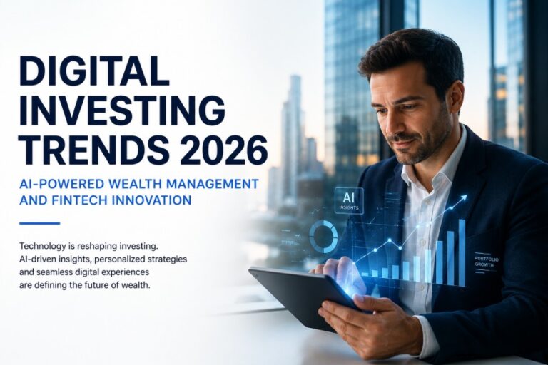 Digital Investing Trends 2026 showing AI-powered wealth management and fintech innovation.