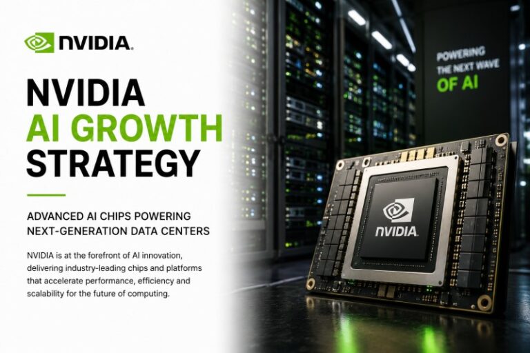 NVIDIA AI Growth Strategy showcasing advanced AI chips powering next-generation data centers.